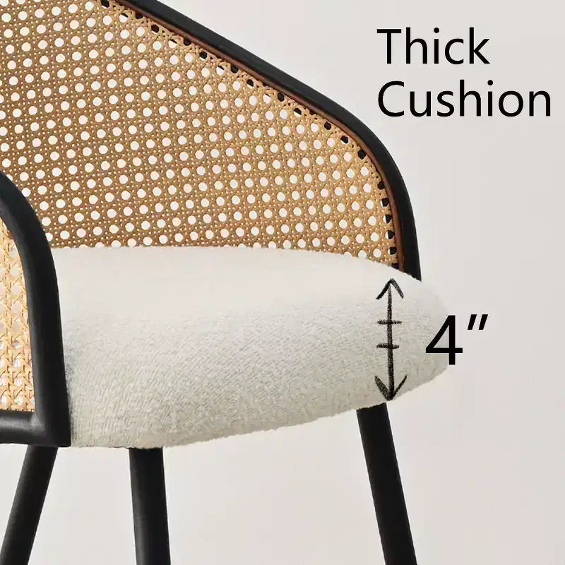 Panipeachy Lot de 6 chaises de salle à manger, fauteuils modernes rembourrés en bouclé avec dossier tissé et pieds en métal noir