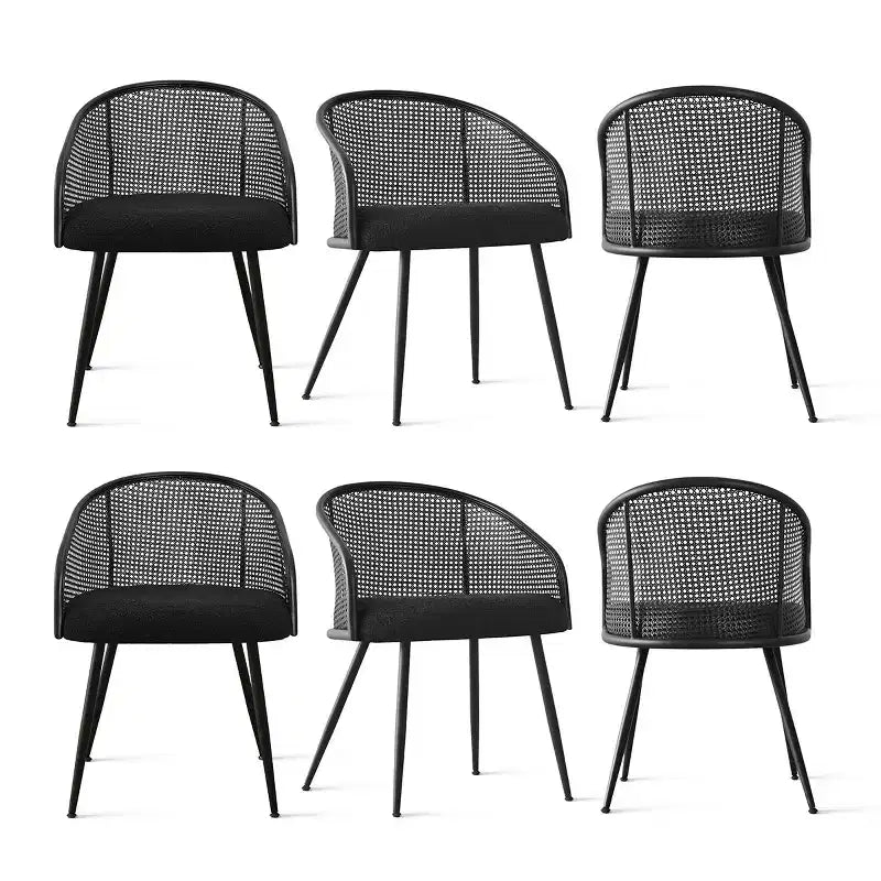 Panipeachy Lot de 6 chaises de salle à manger, fauteuils modernes rembourrés en bouclé avec dossier tissé et pieds en métal noir