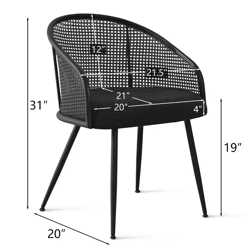 Panipeachy Lot de 6 chaises de salle à manger, fauteuils modernes rembourrés en bouclé avec dossier tissé et pieds en métal noir