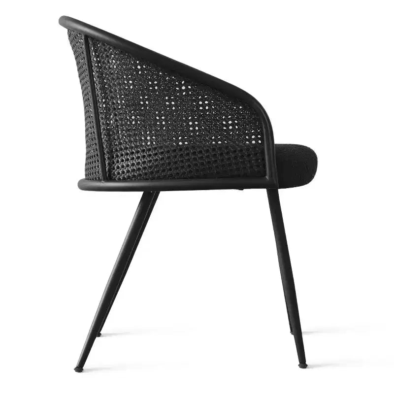 Panipeachy Lot de 6 chaises de salle à manger, fauteuils modernes rembourrés en bouclé avec dossier tissé et pieds en métal noir