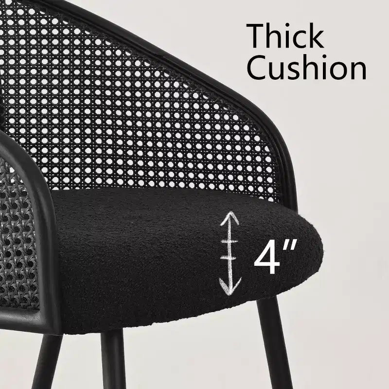 Panipeachy Lot de 6 chaises de salle à manger, fauteuils modernes rembourrés en bouclé avec dossier tissé et pieds en métal noir
