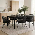 Panipeachy Dining Room Chairs Set of 6, Modern Upholstered Boucl Armchairs with Woven Back & Black Metal Legs
