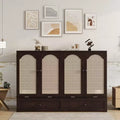 Whisen Queen Murphy Bed Cabinet with Charging Station & Rattan Decor, Space-Saving, Sturdy Pine Wood Frame(Upgraded)
