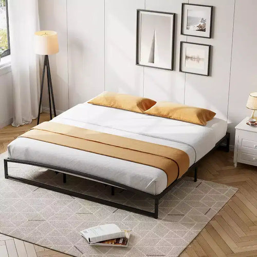 10 High Metal Platform Bed Frame for King. Heavy-Duty Slats Offer Strong Support & Under-Bed Storage Space. No Box Spring, Easy Assembly in Black.