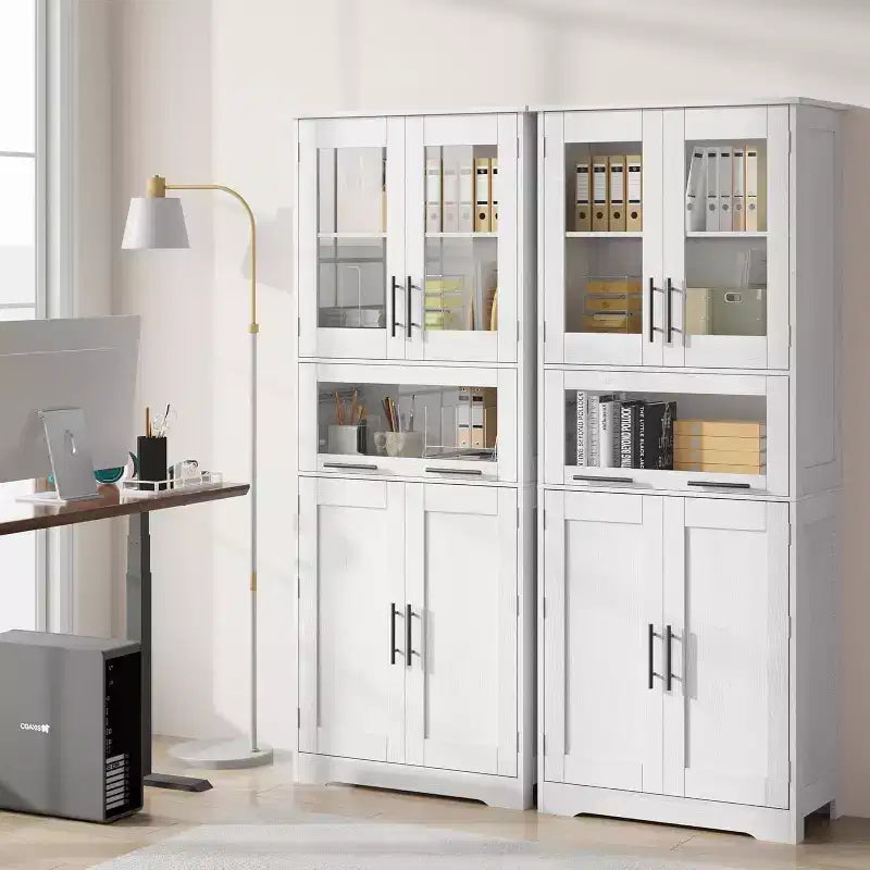 Bathroom cabinet bathroom cabinet with 4 doors and 1 drawer, bathroom tall cabinet with adjustable shelves for bathroom, living room, white