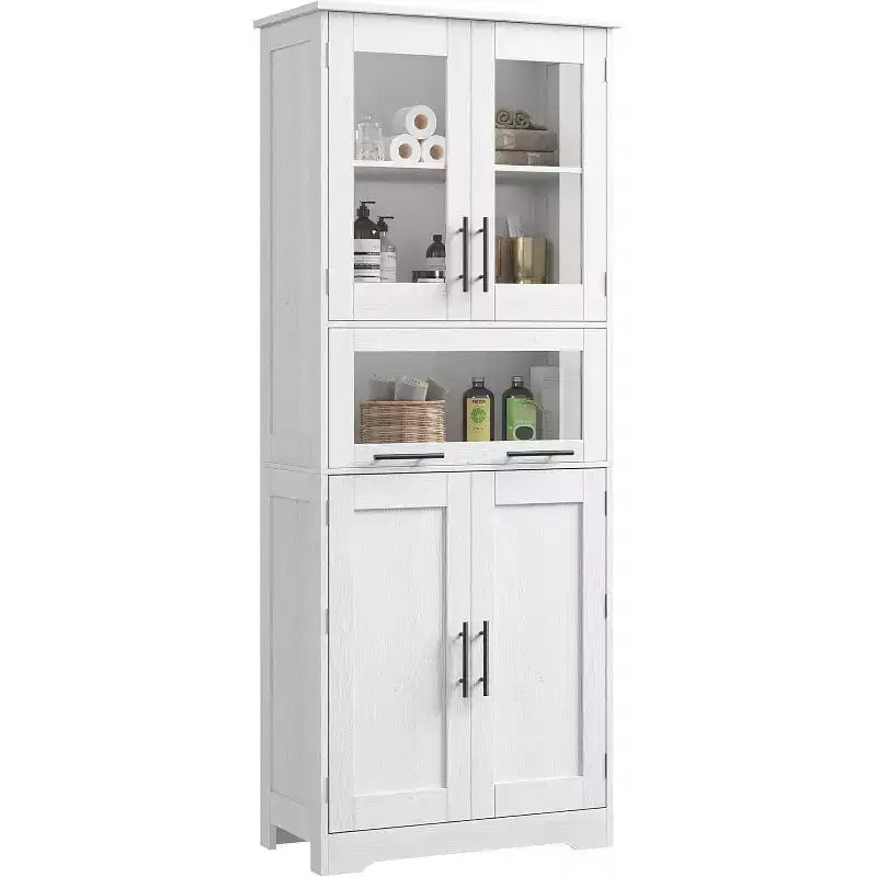 Meuble de salle de bain avec 4 portes et 1 tiroir, armoire haute de salle de bain avec étagères réglables pour salle de bain, salon, blanc
