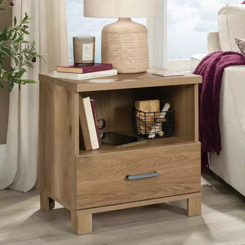 GDFStudio Cassidy Casual Country Nightstand with Drawer and Open Shelf