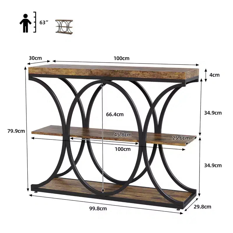 COZONY Table console étroite 39 po, table de canapé industrielle à 6 niveaux avec base ronde en métal et étagères de rangement, table d'entrée pour salon, couloir