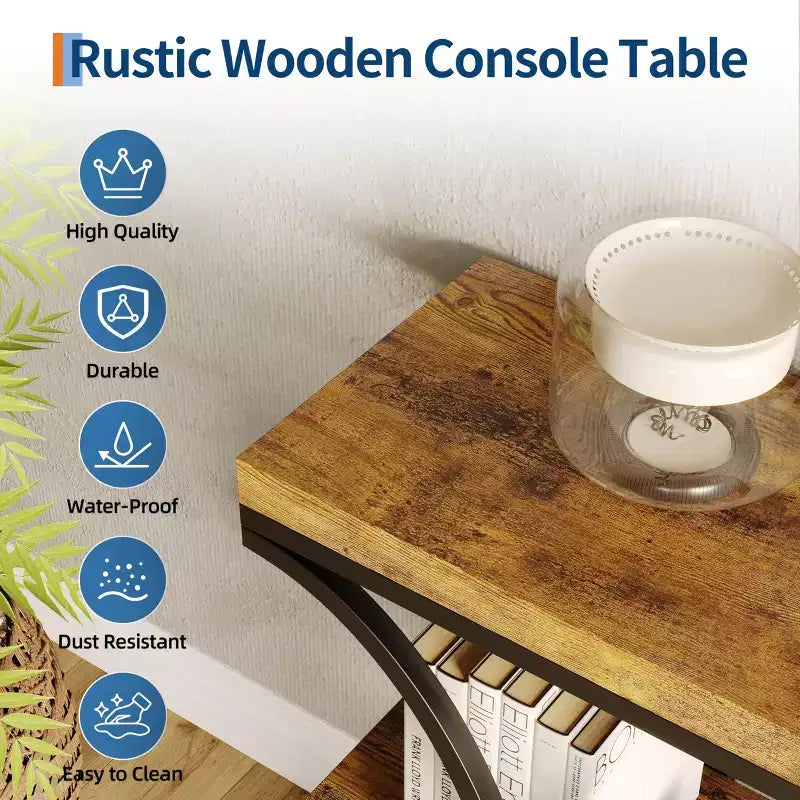 COZONY Table console étroite 39 po, table de canapé industrielle à 6 niveaux avec base ronde en métal et étagères de rangement, table d'entrée pour salon, couloir