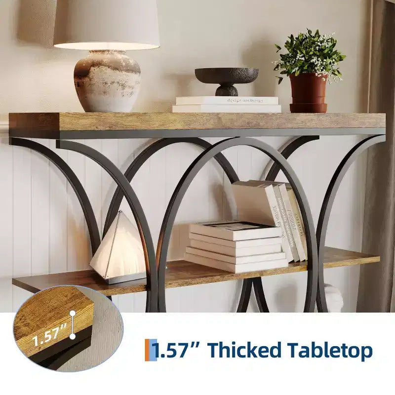 COZONY Table console étroite 39 po, table de canapé industrielle à 6 niveaux avec base ronde en métal et étagères de rangement, table d'entrée pour salon, couloir