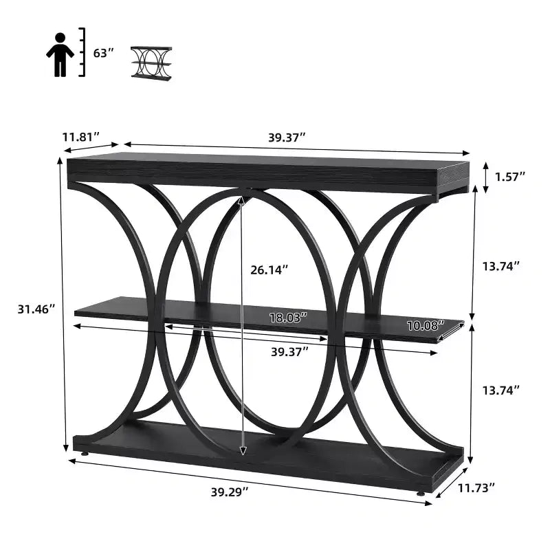 COZONY Table console étroite 39 po, table de canapé industrielle à 6 niveaux avec base ronde en métal et étagères de rangement, table d'entrée pour salon, couloir