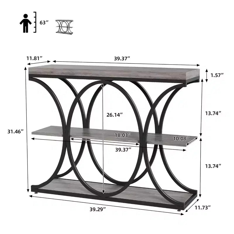 COZONY Table console étroite 39 po, table de canapé industrielle à 6 niveaux avec base ronde en métal et étagères de rangement, table d'entrée pour salon, couloir