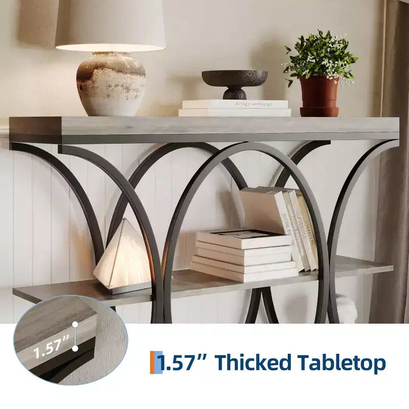 COZONY Table console étroite 39 po, table de canapé industrielle à 6 niveaux avec base ronde en métal et étagères de rangement, table d'entrée pour salon, couloir
