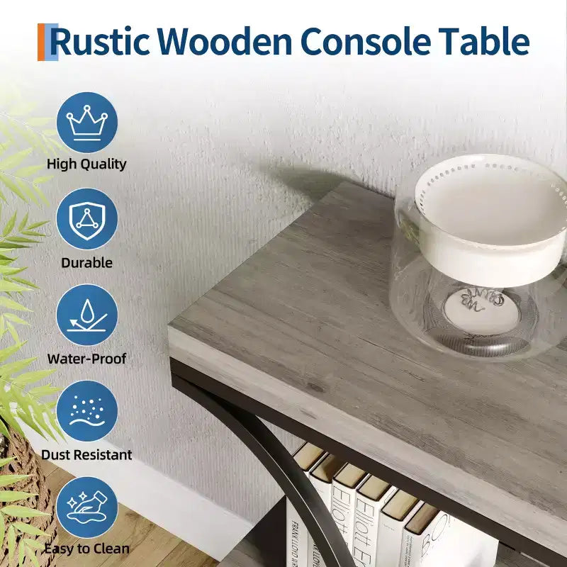 COZONY Table console étroite 39 po, table de canapé industrielle à 6 niveaux avec base ronde en métal et étagères de rangement, table d'entrée pour salon, couloir