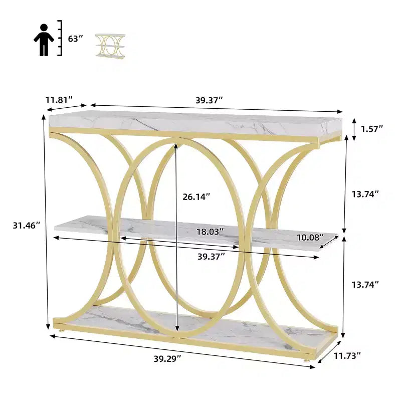 COZONY Table console étroite 39 po, table de canapé industrielle à 6 niveaux avec base ronde en métal et étagères de rangement, table d'entrée pour salon, couloir