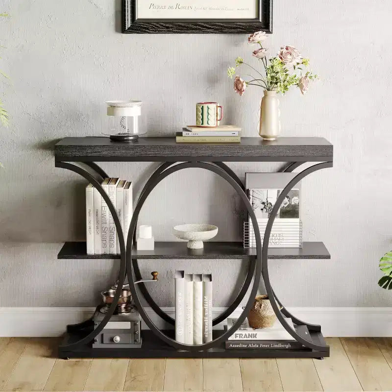 COZONY Table console étroite 39 po, table de canapé industrielle à 6 niveaux avec base ronde en métal et étagères de rangement, table d'entrée pour salon, couloir