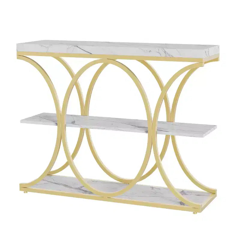 COZONY Table console étroite 39 po, table de canapé industrielle à 6 niveaux avec base ronde en métal et étagères de rangement, table d'entrée pour salon, couloir
