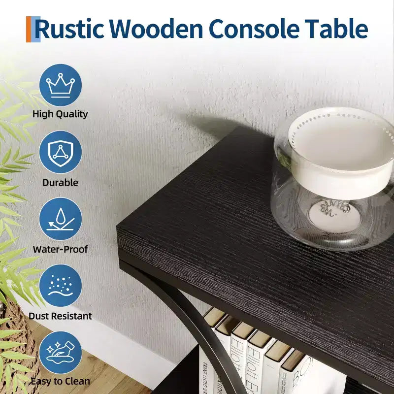 COZONY Table console étroite 39 po, table de canapé industrielle à 6 niveaux avec base ronde en métal et étagères de rangement, table d'entrée pour salon, couloir