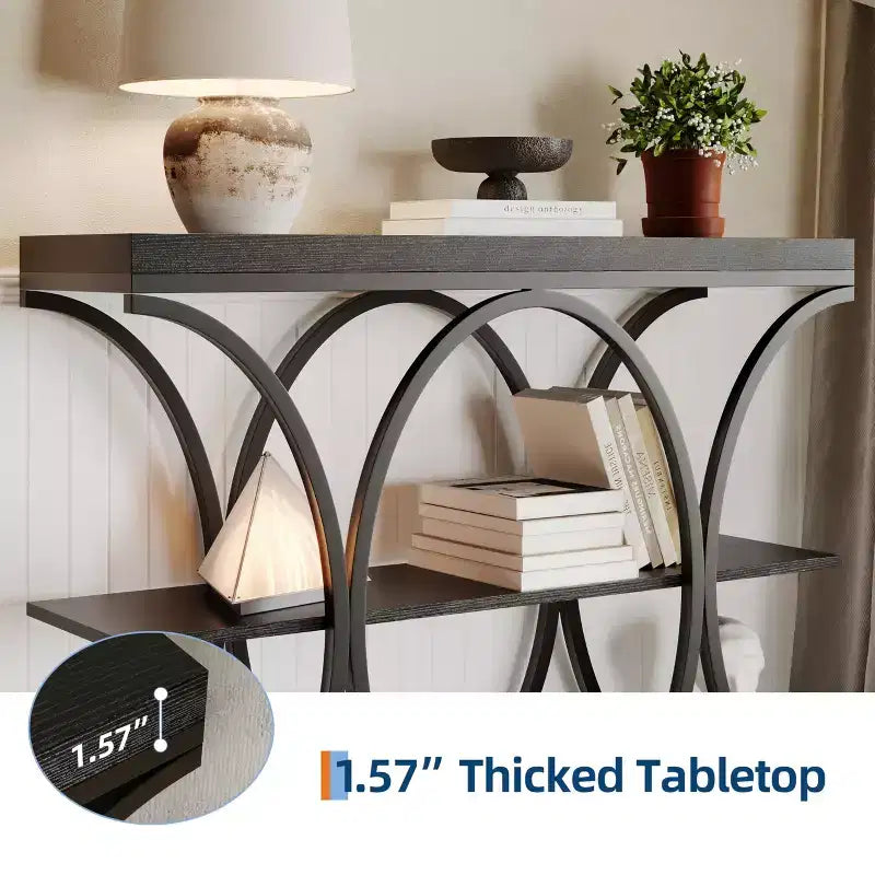 COZONY Table console étroite 39 po, table de canapé industrielle à 6 niveaux avec base ronde en métal et étagères de rangement, table d'entrée pour salon, couloir