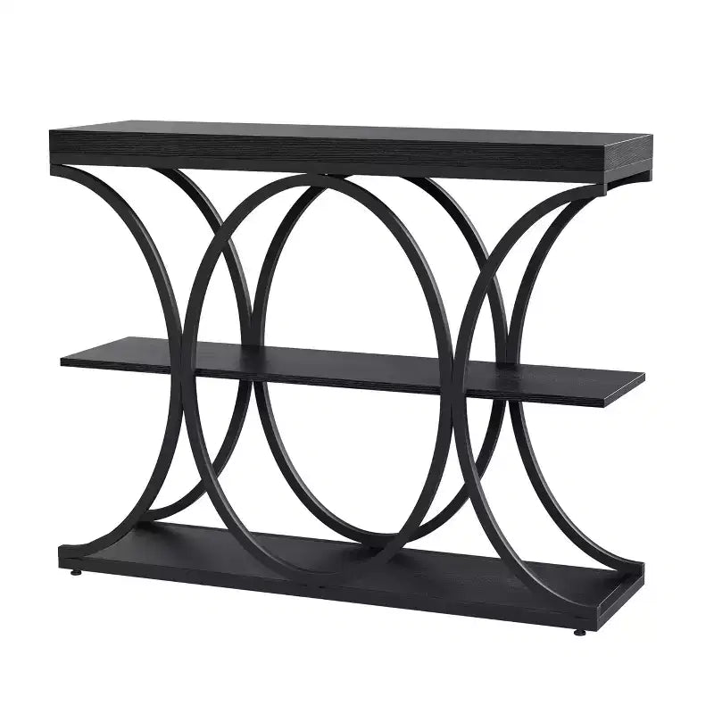 COZONY Table console étroite 39 po, table de canapé industrielle à 6 niveaux avec base ronde en métal et étagères de rangement, table d'entrée pour salon, couloir