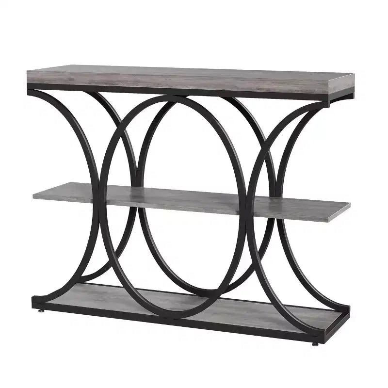 COZONY Table console étroite 39 po, table de canapé industrielle à 6 niveaux avec base ronde en métal et étagères de rangement, table d'entrée pour salon, couloir