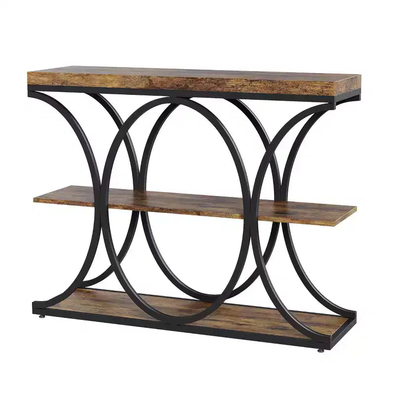 COZONY Table console étroite 39 po, table de canapé industrielle à 6 niveaux avec base ronde en métal et étagères de rangement, table d'entrée pour salon, couloir