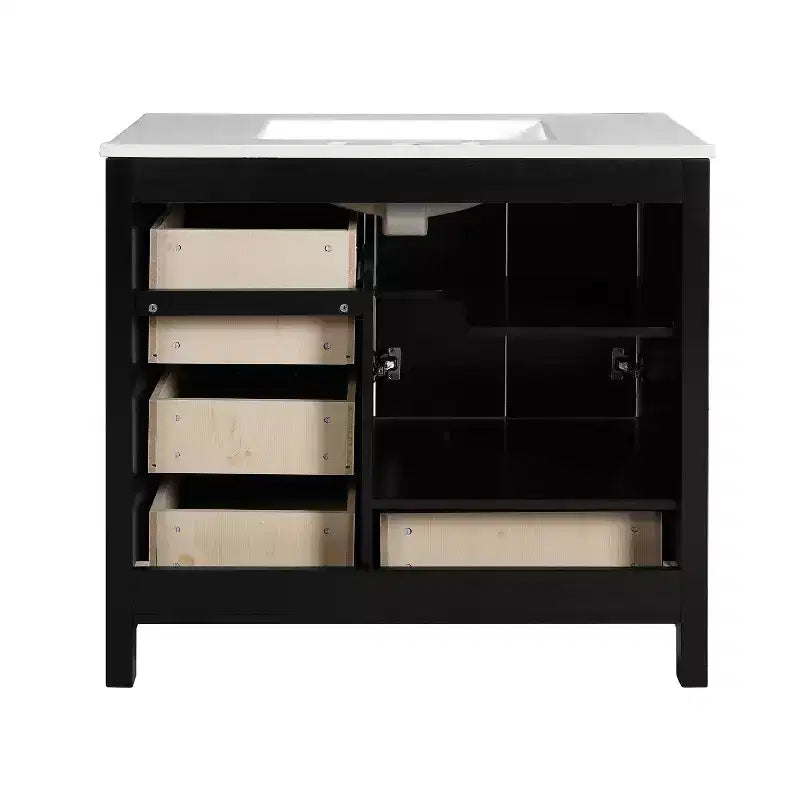 Meuble-lavabo de salle de bain 36 pouces avec lavabo, meuble de rangement de salle de bain avec tiroirs et portes à fermeture douce, armoires de salle de bain en bois autoportantes, noir