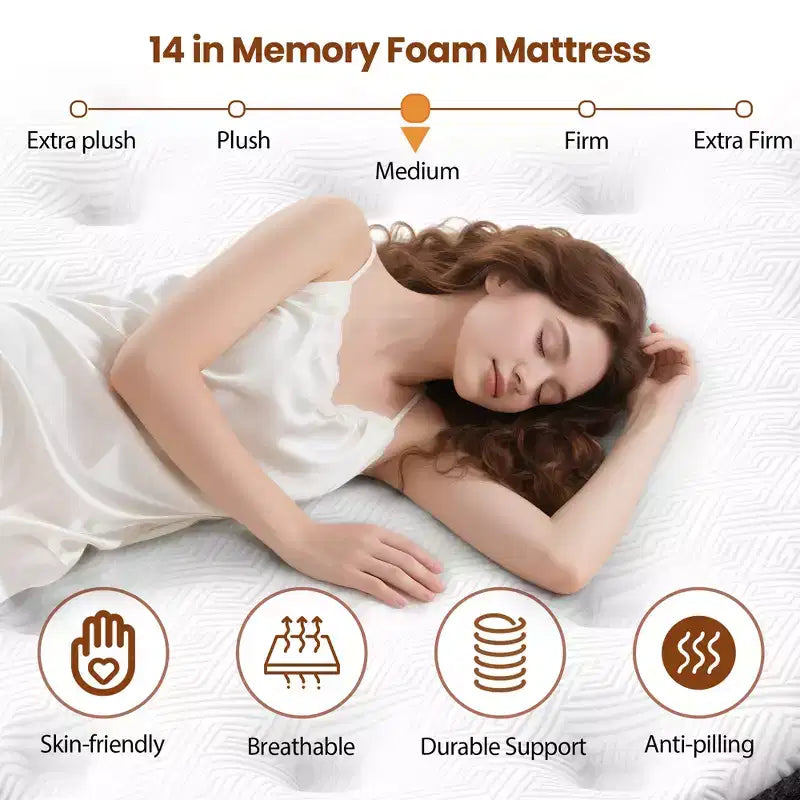 Matelas Queen, Matelas en gel Qvamodo de 35,5 cm en boîte, Fermeté moyenne, Isolation des mouvements, Respirant, Blanc