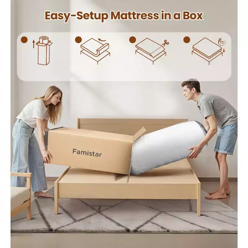 Matelas hybride à ressorts ensachés en gel et mousse à mémoire de forme Qvamodo 14 pouces pour grand lit, fermeté moyenne, blanc