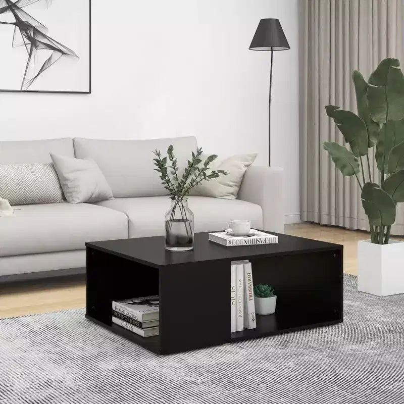 vidaXL Table basse noire en bois d'ingénierie moyenne rectangulaire moderne