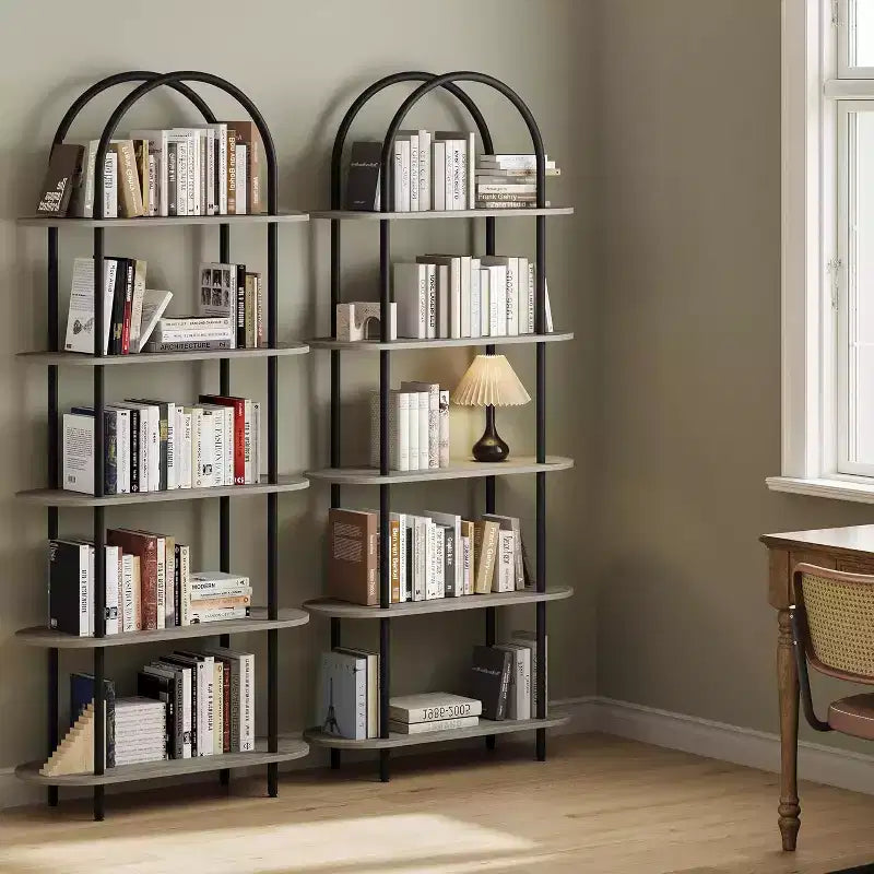 71 Arched Bookshelf 2PCs,5 Tier Bookcase Open Bookshelf with Metal Frame, Freestanding Display Rack for Living Room Home Office