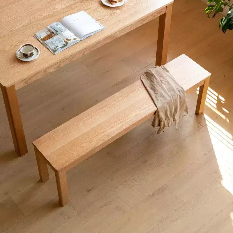 MAYEERTY Banc en chêne massif, chaise rectangulaire avec renfort métallique pour salle à manger, salon et entrée