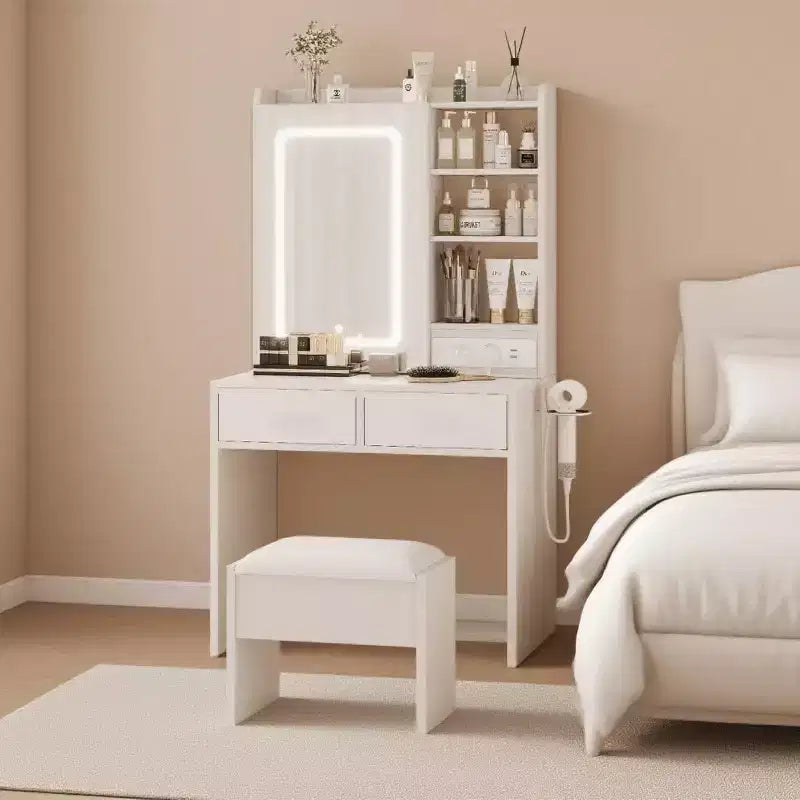 Coiffeuse de Maquillage avec Lumières, Miroir et Station de Recharge - Table de Maquillage avec Ports USB, Tabouret, Tiroirs et Rangement pour Chambre à Coucher