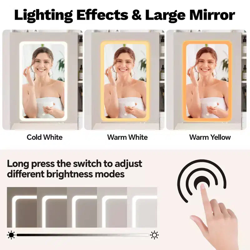 Coiffeuse de Maquillage avec Lumières, Miroir et Station de Recharge - Table de Maquillage avec Ports USB, Tabouret, Tiroirs et Rangement pour Chambre à Coucher