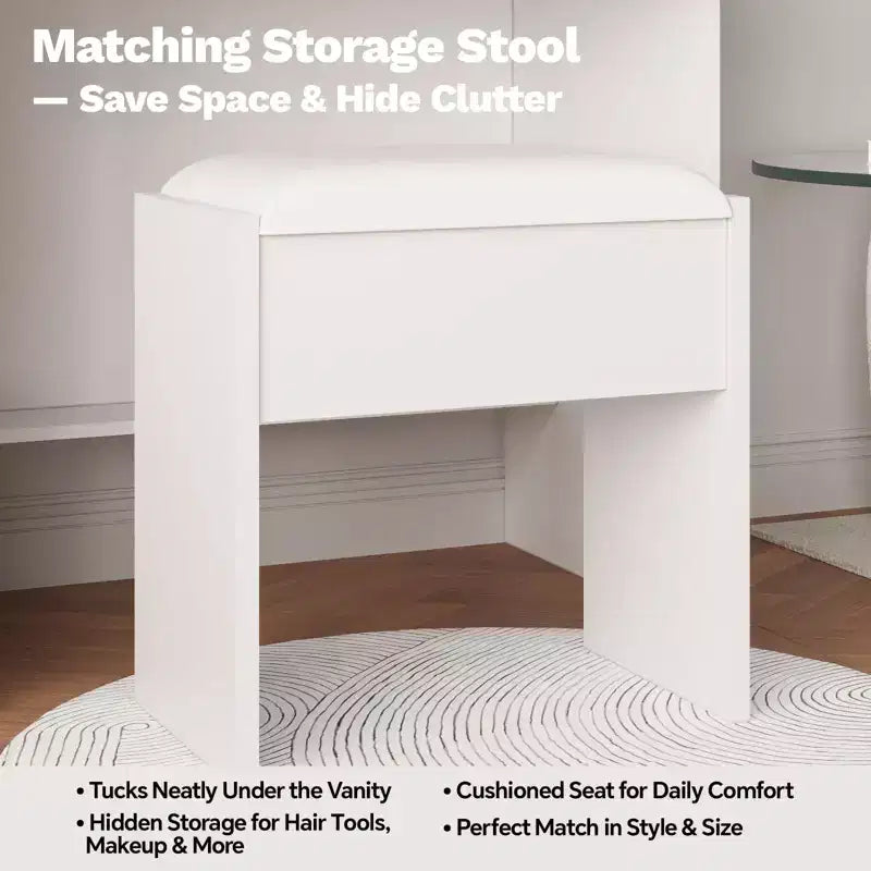 Coiffeuse de Maquillage avec Lumières, Miroir et Station de Recharge - Table de Maquillage avec Ports USB, Tabouret, Tiroirs et Rangement pour Chambre à Coucher