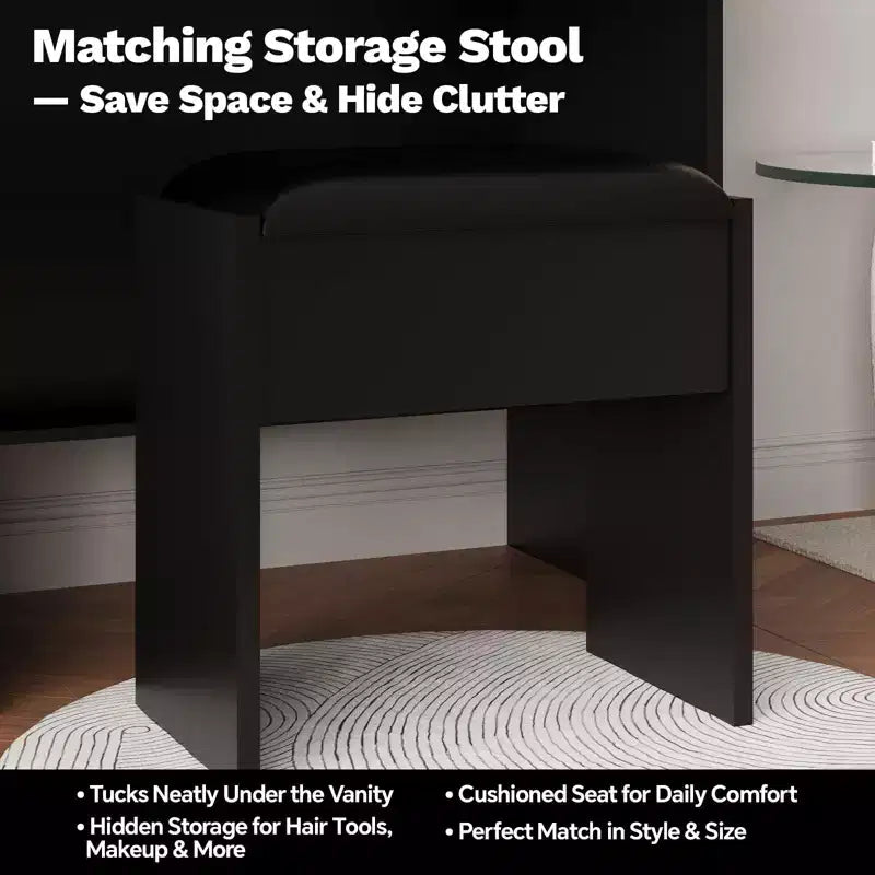 Coiffeuse de Maquillage avec Lumières, Miroir et Station de Recharge - Table de Maquillage avec Ports USB, Tabouret, Tiroirs et Rangement pour Chambre à Coucher