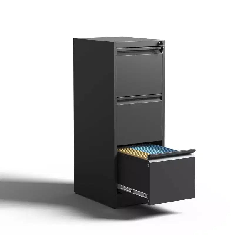 VIYET 40.39 3-Drawer Black Metal Vertical File Cabinet with Lock, Steel Filing Cabinet for Home Office, Fits A4/Legal/Letter