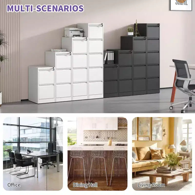 VIYET 40.39 Classeur vertical à 3 tiroirs en métal noir avec serrure, armoire de classement en acier pour bureau à domicile, convient aux documents A4/légaux/lettre