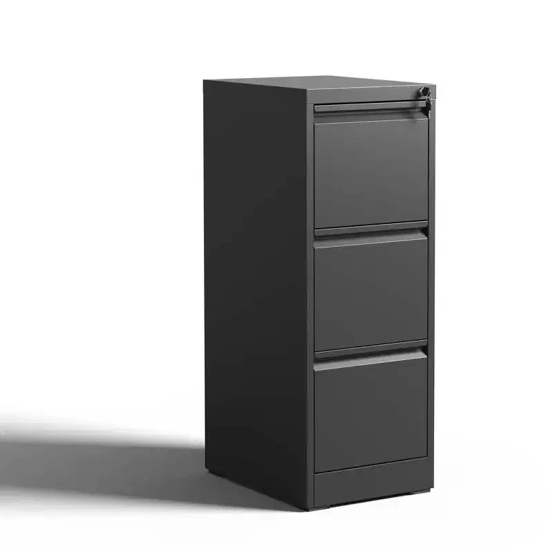 VIYET 40.39 Classeur vertical à 3 tiroirs en métal noir avec serrure, armoire de classement en acier pour bureau à domicile, convient aux documents A4/légaux/lettre
