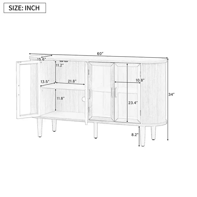 TUYOHW Buffet en bois, avec gestion des câbles, portes en verre trempé, étagères réglables, meuble console pour cuisine, salle à manger.