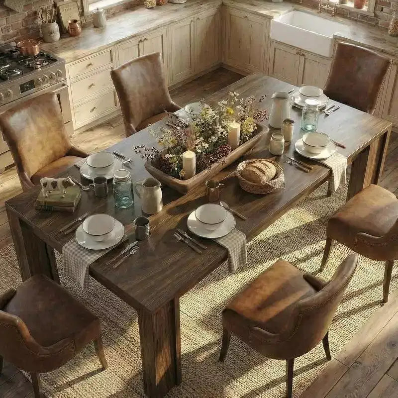 71 Grande table à manger pour 6-8 personnes, table de salle à manger de cuisine rectangulaire de style ferme avec pieds en H plus larges et grand plateau en bois, pour appartement, cuisine