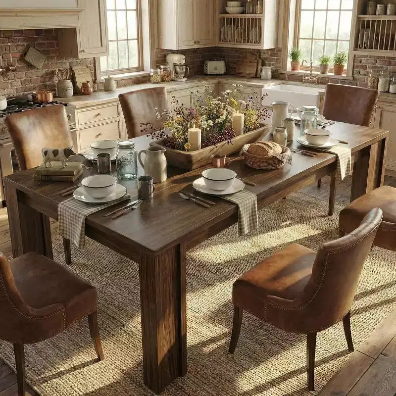 71 Grande table à manger pour 6-8 personnes, table de salle à manger de cuisine rectangulaire de style ferme avec pieds en H plus larges et grand plateau en bois, pour appartement, cuisine