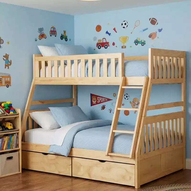 GDFStudio Bradley Modern Wood Twin Over Full Bunk Bed with Storage Boxes