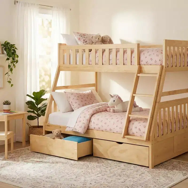 Lit superposé moderne en bois, double sur toute la longueur, avec tiroirs de rangement