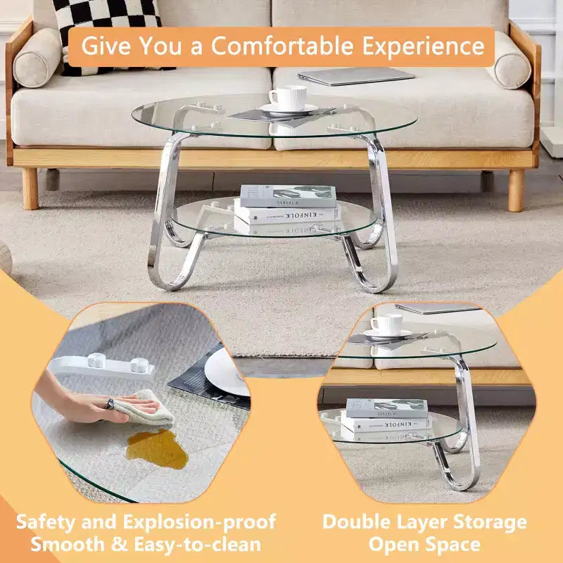 Table basse en verre de 45 cm, table basse moderne avec plateau en verre trempé pour salon
