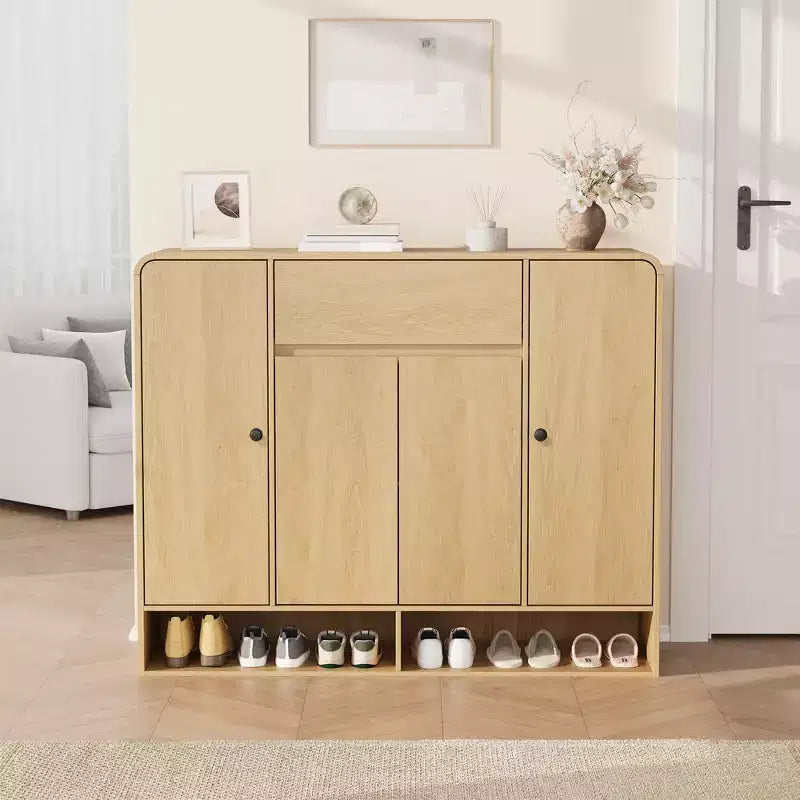 Meuble à chaussures de 120 cm de large avec 4 portes et 1 tiroir, meuble de rangement pour chaussures d'entrée, de salon ou de chambre à coucher
