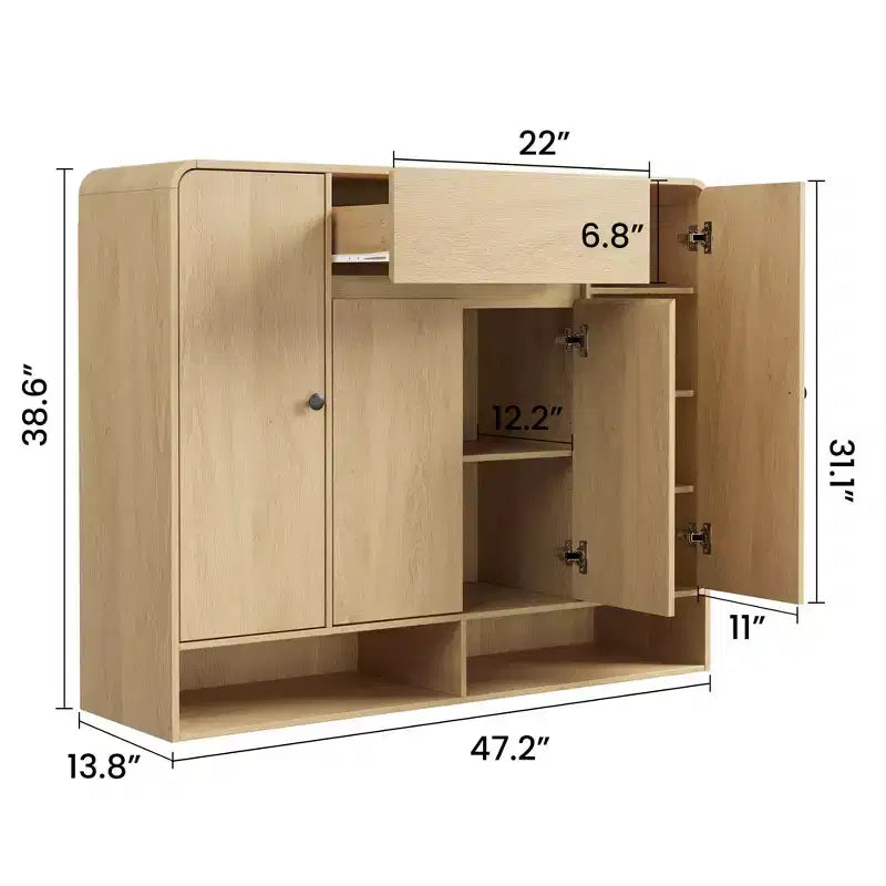 Meuble à chaussures de 120 cm de large avec 4 portes et 1 tiroir, meuble de rangement pour chaussures d'entrée, de salon ou de chambre à coucher
