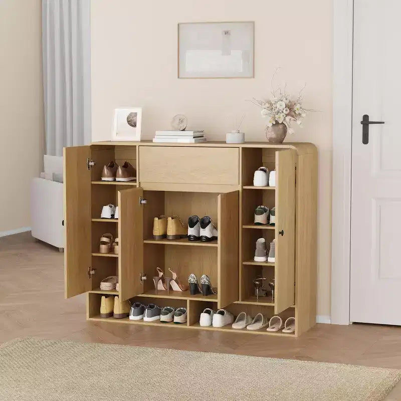 Meuble à chaussures de 120 cm de large avec 4 portes et 1 tiroir, meuble de rangement pour chaussures d'entrée, de salon ou de chambre à coucher