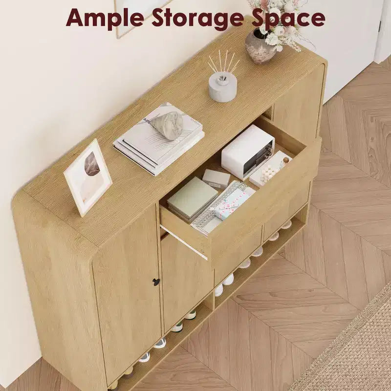 Meuble à chaussures de 120 cm de large avec 4 portes et 1 tiroir, meuble de rangement pour chaussures d'entrée, de salon ou de chambre à coucher