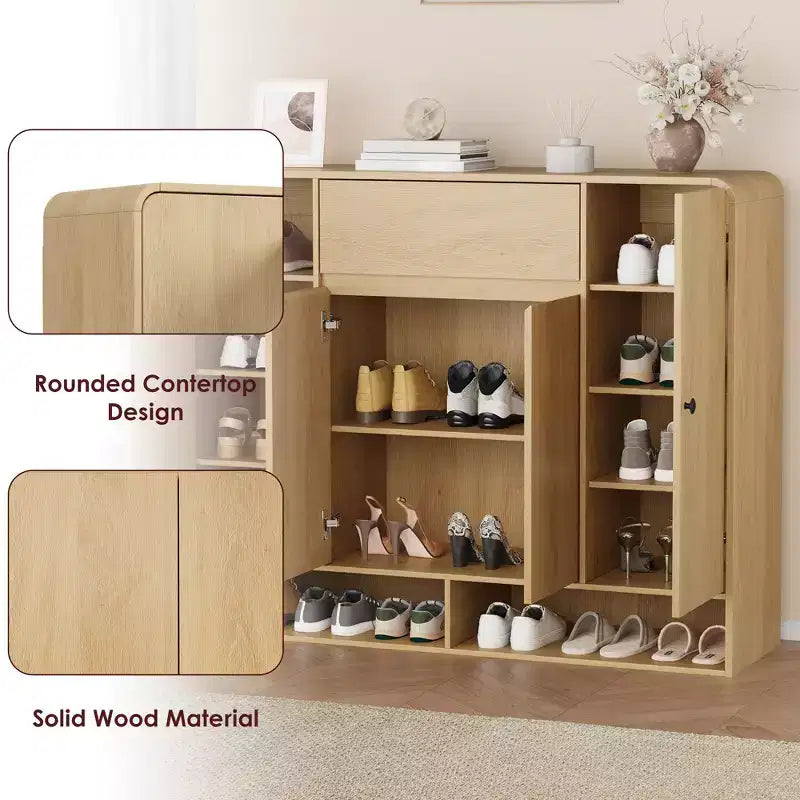 Meuble à chaussures de 120 cm de large avec 4 portes et 1 tiroir, meuble de rangement pour chaussures d'entrée, de salon ou de chambre à coucher